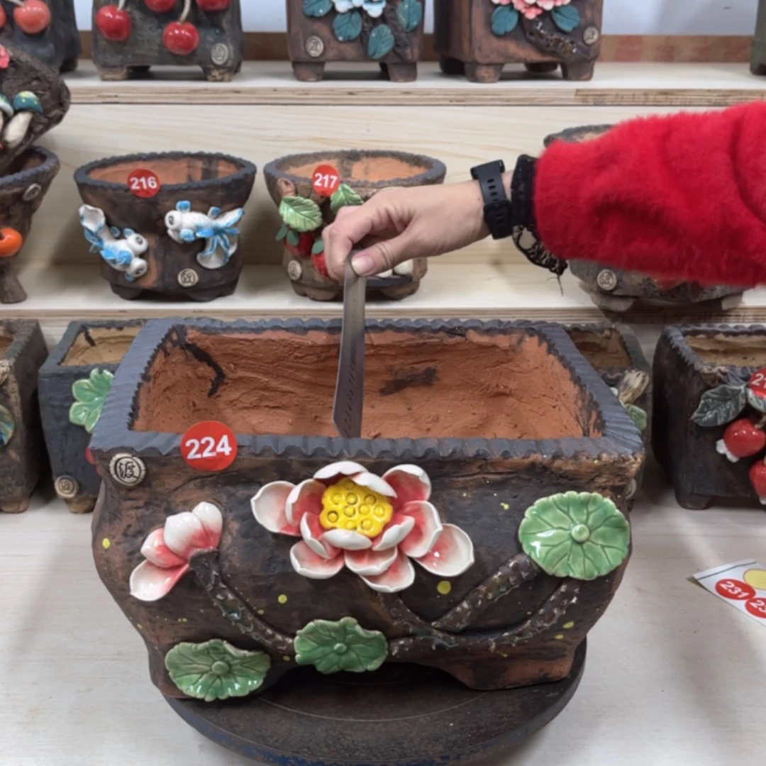 【闪购商品】紫砂花盆224号内口径 25×19，带脚高16