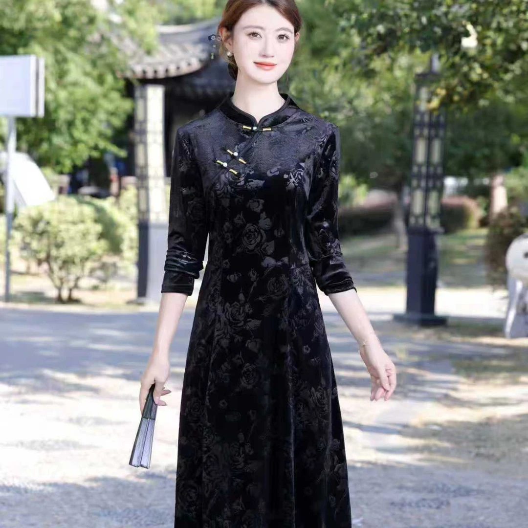 10892-新款秋季中长款修身显瘦连衣裙中老年连衣裙【姚家村82号】