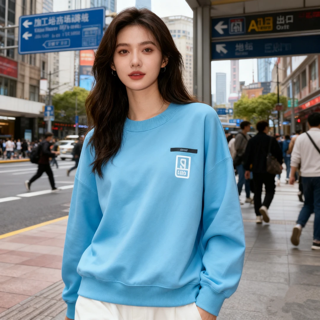 地家（DA）100%棉时尚休闲运动春秋季套头圆领撤柜剪标卫衣3C2J199