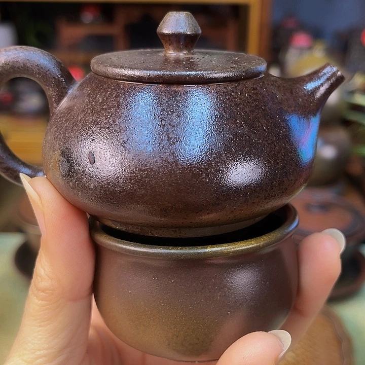 落**秋蛟龙精品柴烧小品小圆瓢80毫升一壶一杯