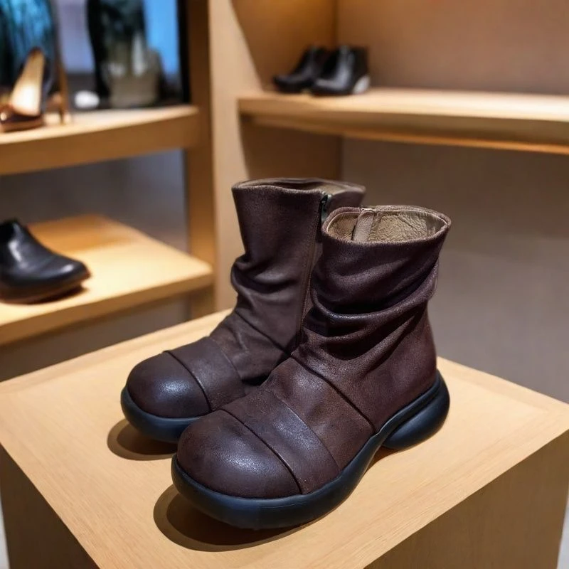 外贸里外全皮透气舒适高帮女短靴火烧牛皮休闲百搭户外徒步马丁靴