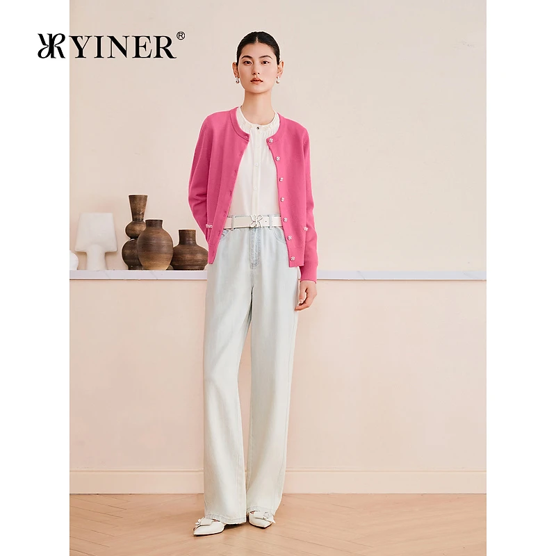 【100美丽诺羊毛】YINER音儿专选秋季木耳花边针织开衫