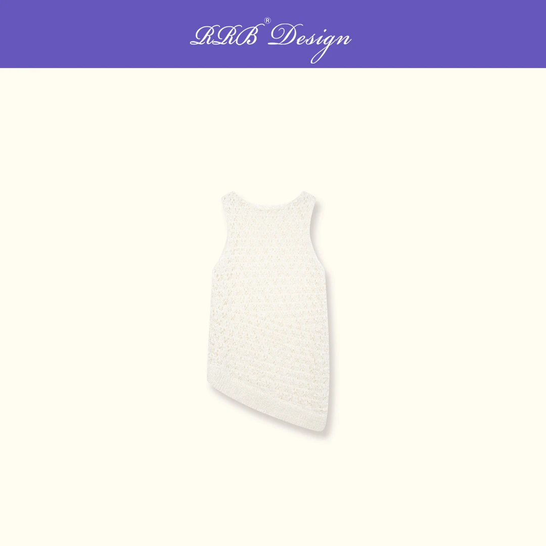 RRB Design「浪漫镂空」时髦气质优雅通勤不对称下摆无袖上衣