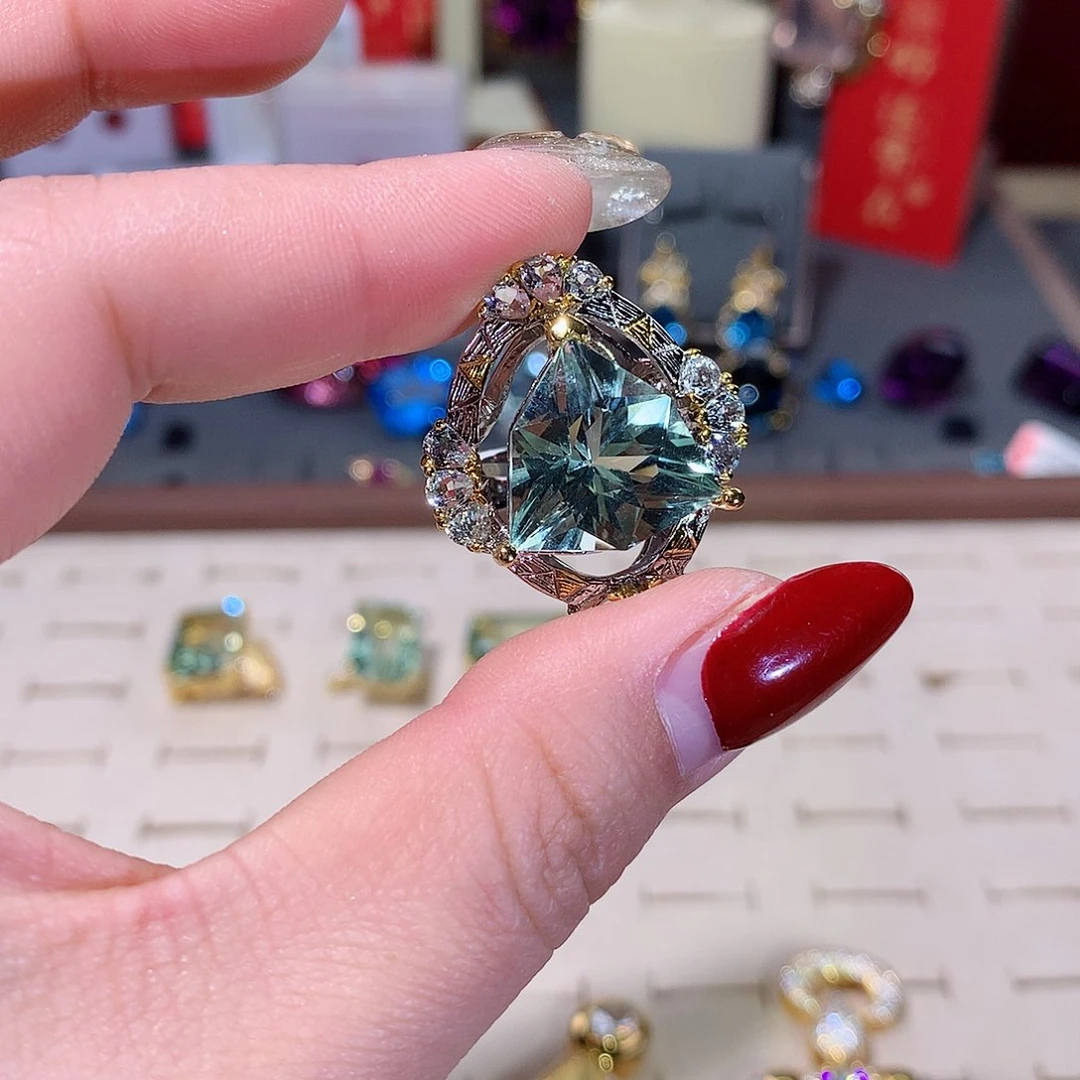 绿水晶戒指银S925镶嵌郁戒指