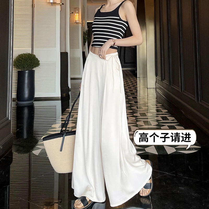 加长冰丝醋酸缎面裙裤女2025夏薄款高个子裙子高腰垂感休闲阔腿裤