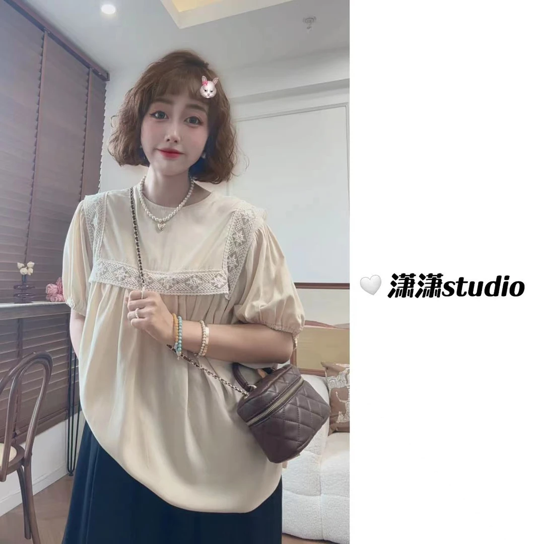【人棉花边上衣】【100人棉】【超凉快】潇潇自制韩系百搭上衣XS2516
