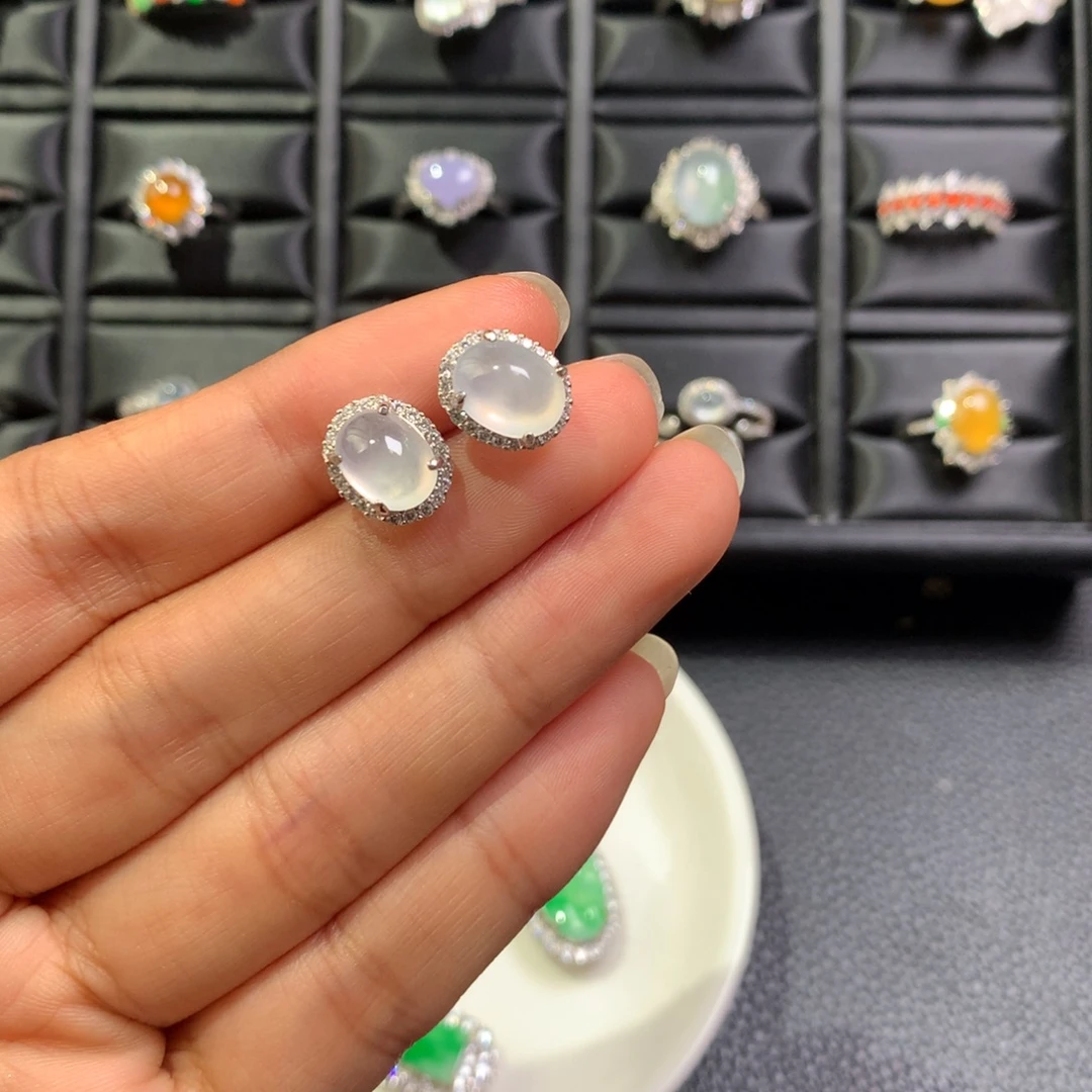 翡翠银S925镶嵌耳饰