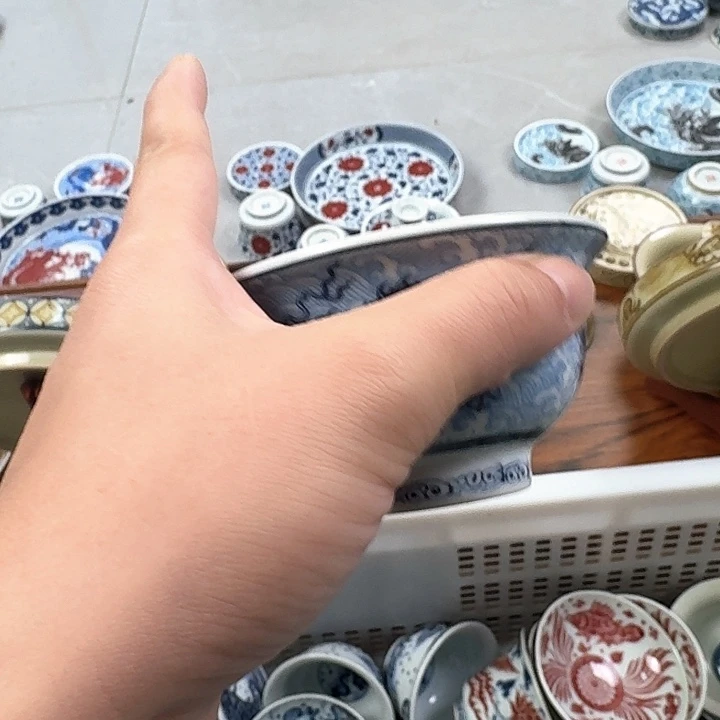 瓷片青花海水龙大压手杯景德镇