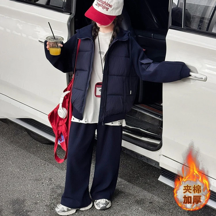 女童阔腿裤套装秋冬季新款洋气中大儿童2025新款加绒裤棉外衣套装