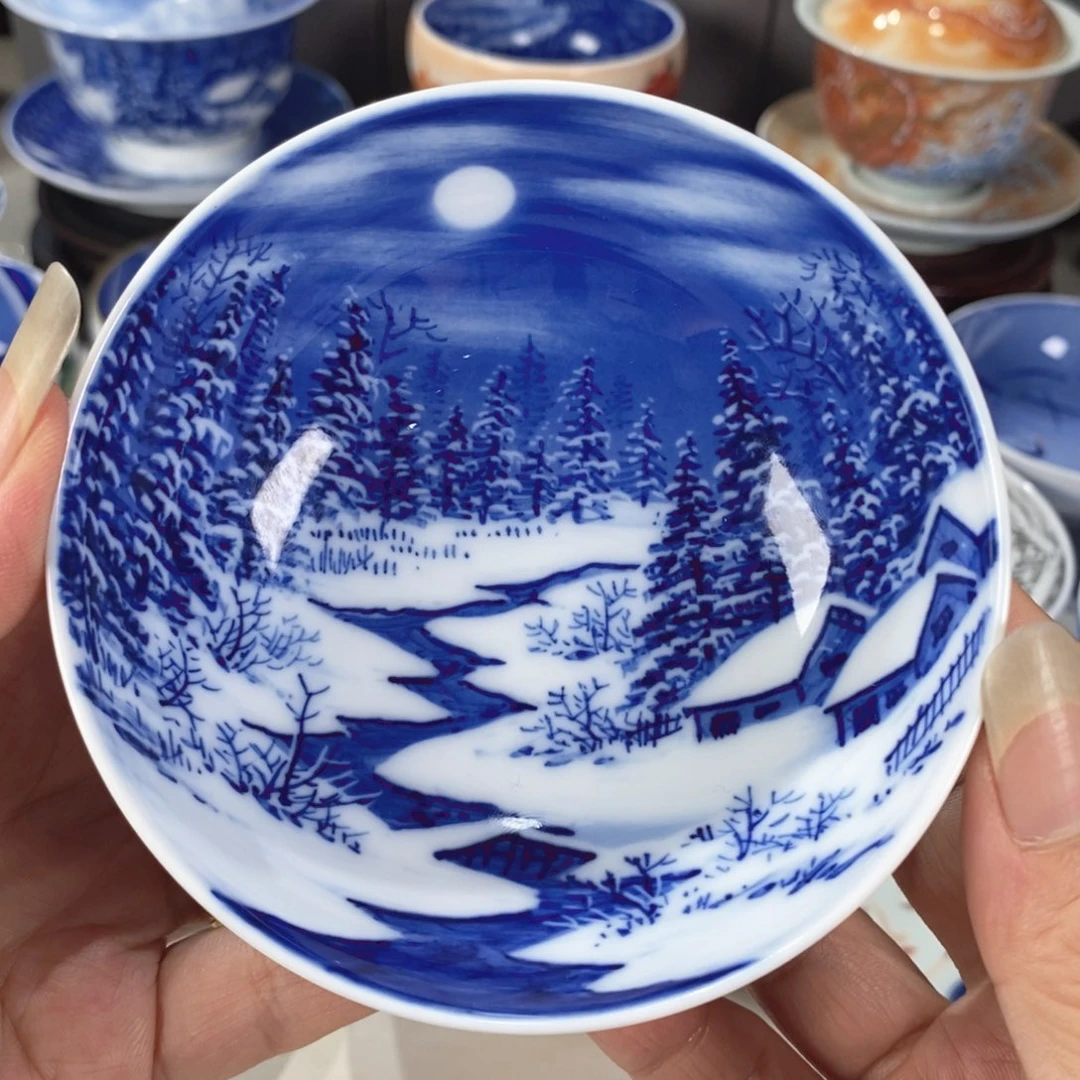 瓷片青花雪景主人杯杯