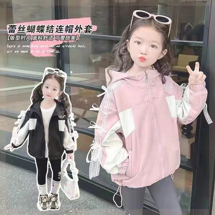 410女童蕾丝蝴蝶结拼接外套