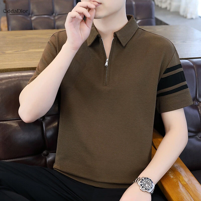 Edda Dior法国轻奢品牌帅气男士翻领拉链潮流时尚短袖上衣2025年