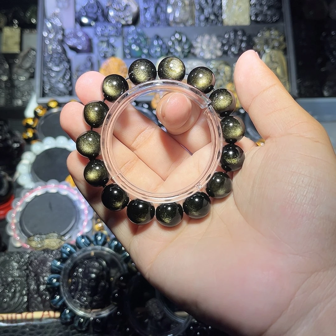 黑曜岩合金手链我**鱼金曜石12m