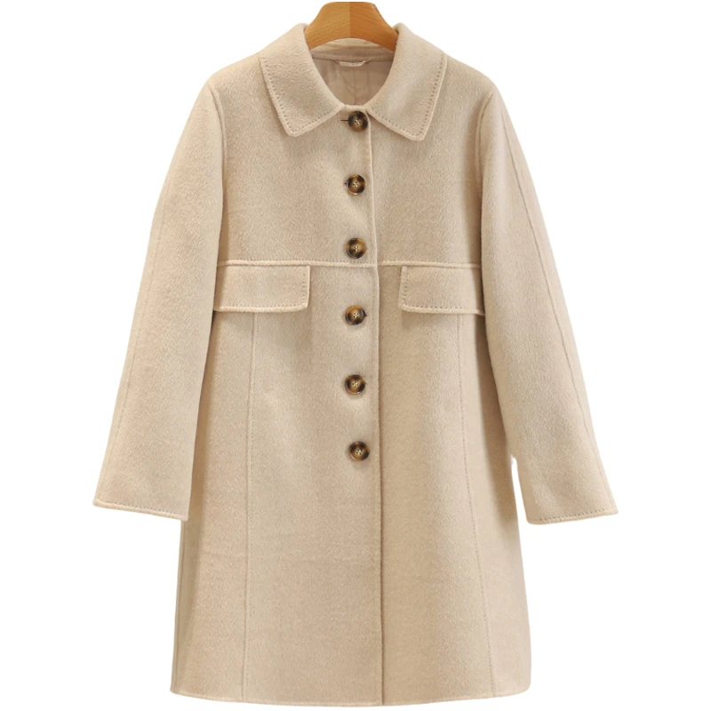 【伍莎-自营】单排扣纯色中长款双面呢外套#GFD48B020