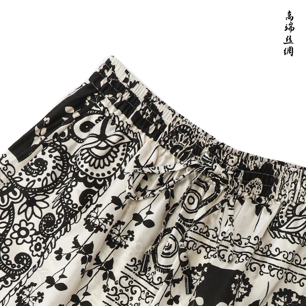 品牌新款桑蚕丝百搭洋气休闲印花宽松短裤529443