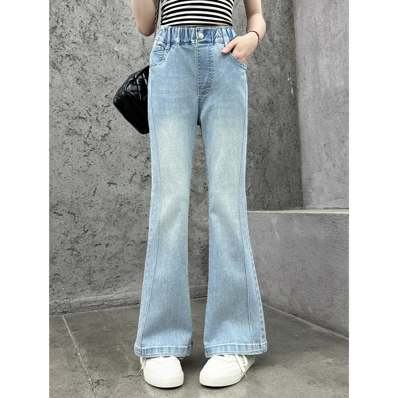 1936女童微喇裤子显高显瘦新款喇叭裤儿童浅色时髦高腰牛仔裤外穿