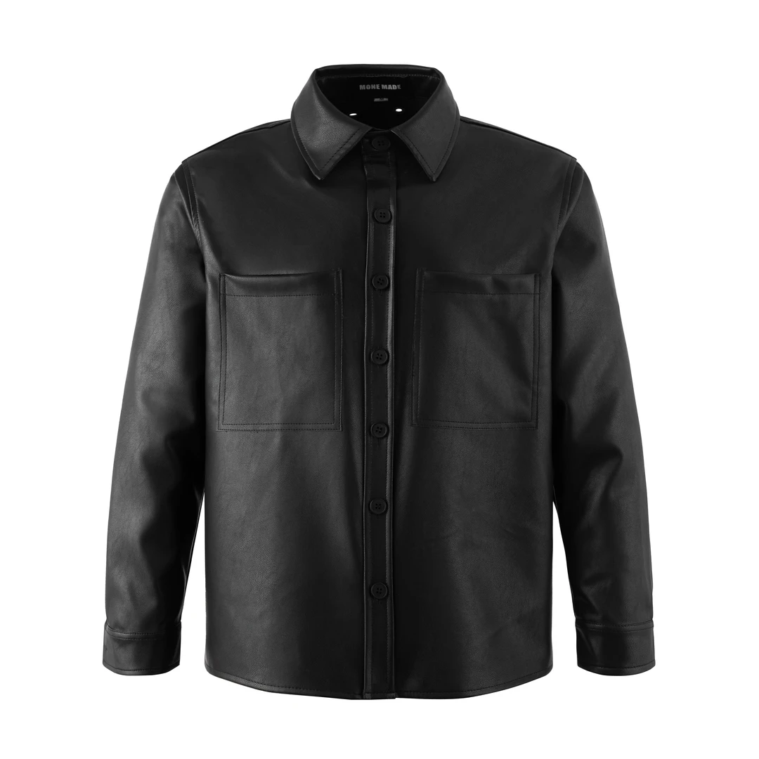 【J.studio】2025男装衬衣春季新款韩版宽松时尚休闲皮质痞帅衬衫