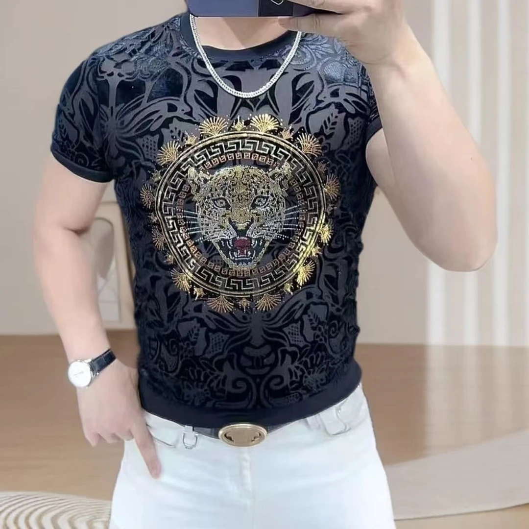 夏季新款男士潮流修身百搭圆领休闲短袖T恤时尚帅气男士网红短袖