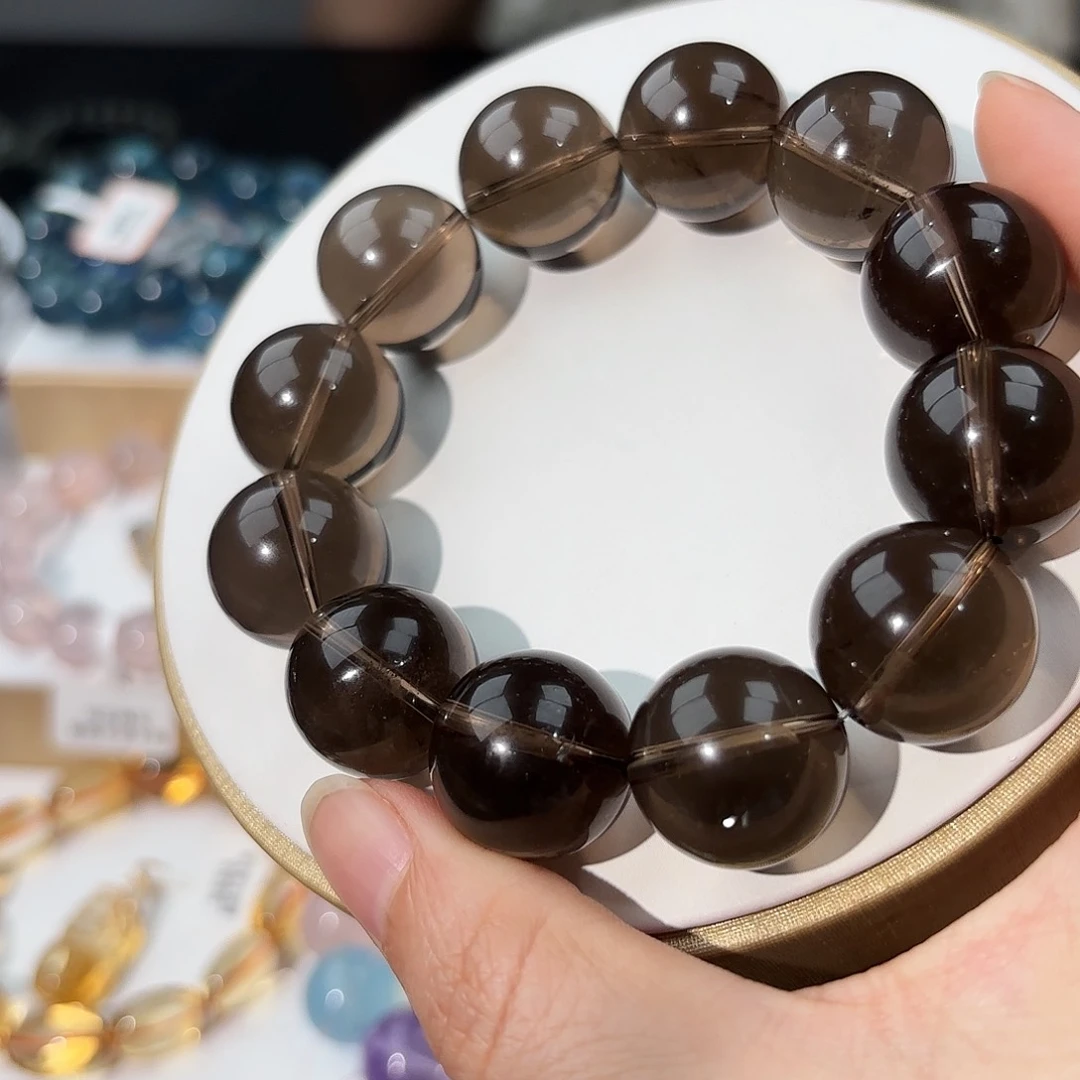水晶珠宝半成品未镶嵌浓茶水晶手串18.5mm
