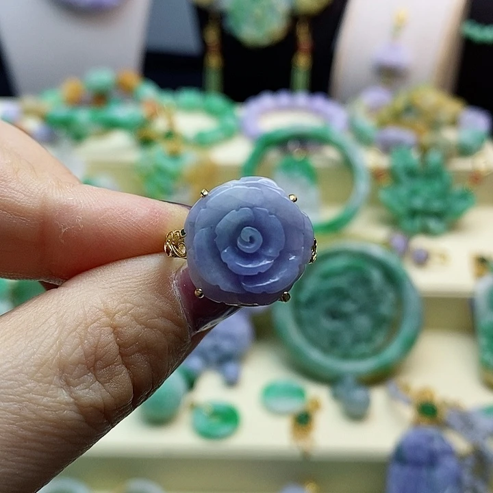 翡翠戒指未镶嵌紫翡玫瑰花戒指