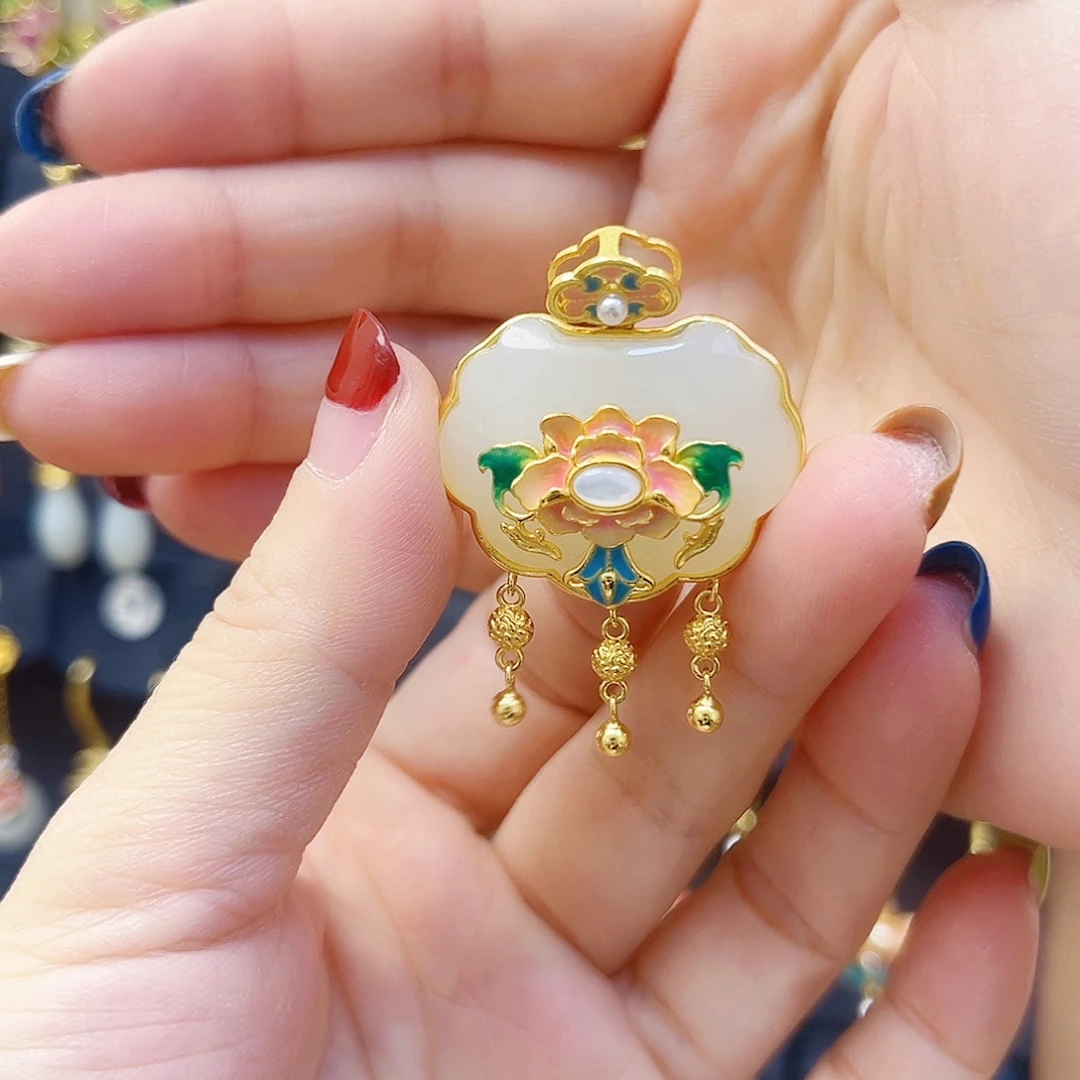 和田玉银S925镀金镶嵌颈饰