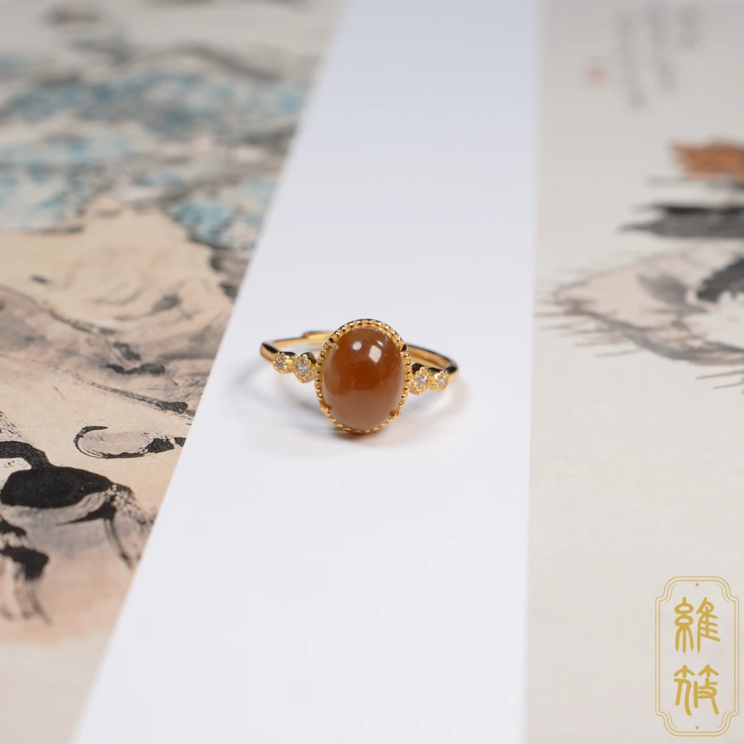 182【醇曜】S925和田玉糖玉蛋面戒指