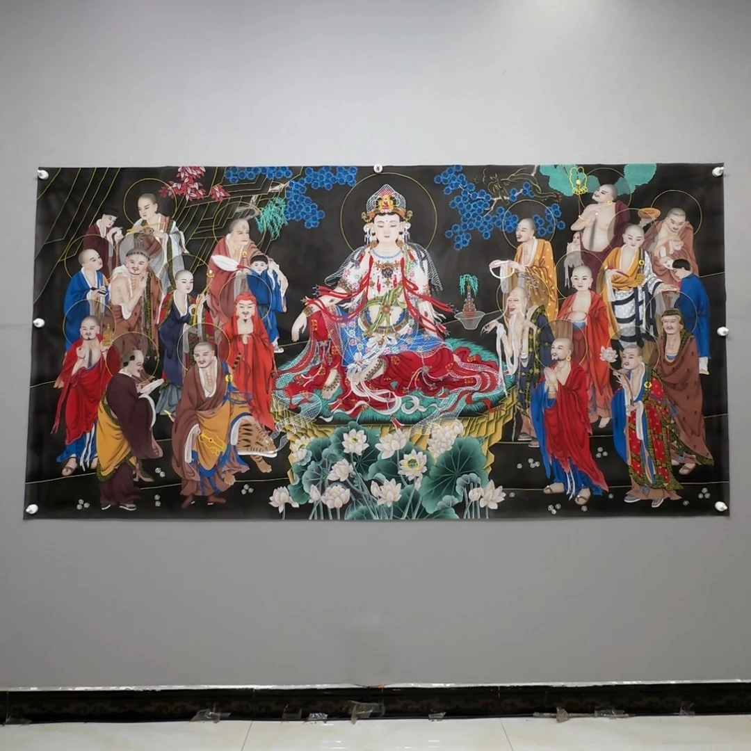 国画绢本工笔十八罗汉贾敏