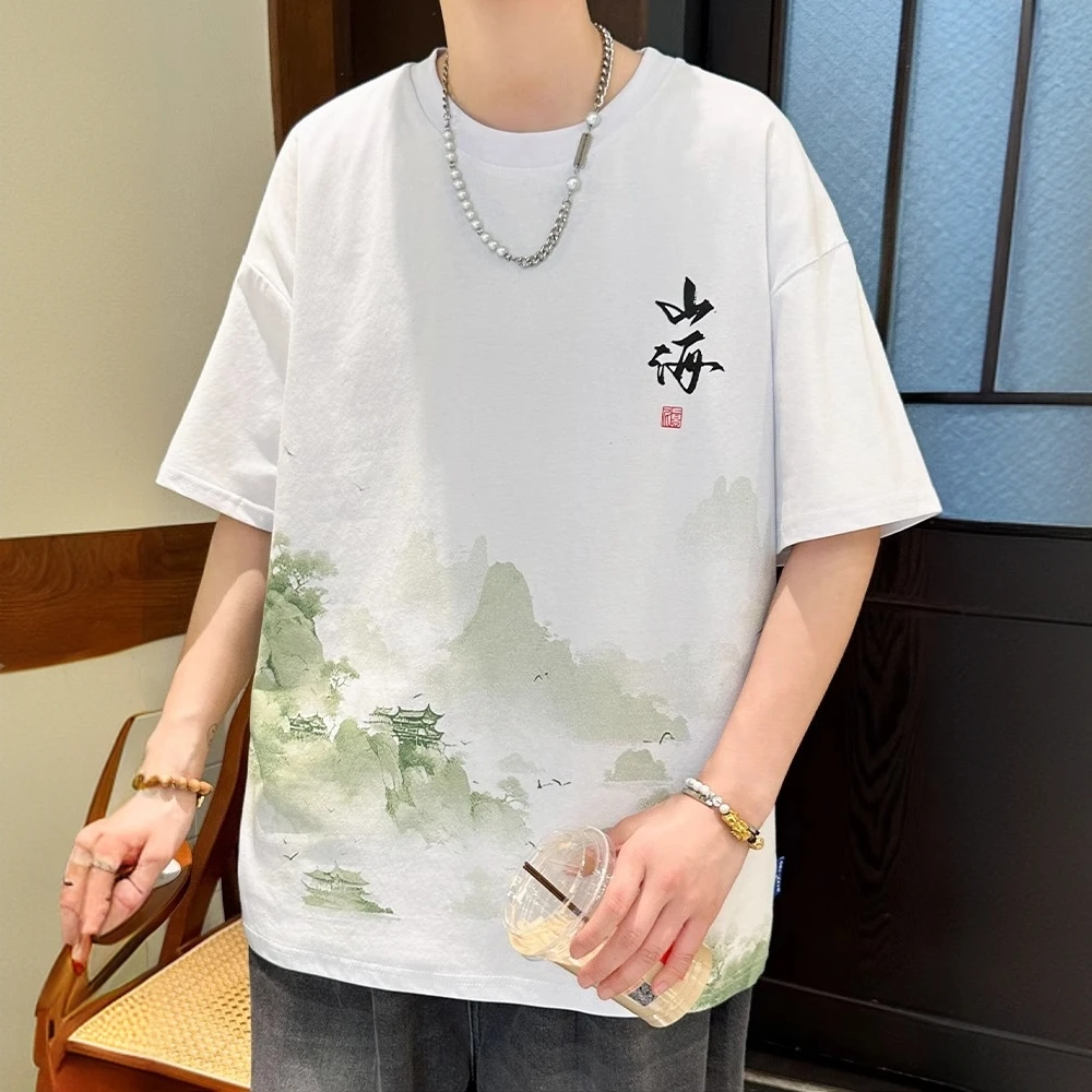 GS夏季宽松纯色短袖T恤男时尚潮牌休闲百搭薄款速干透气圆领上衣