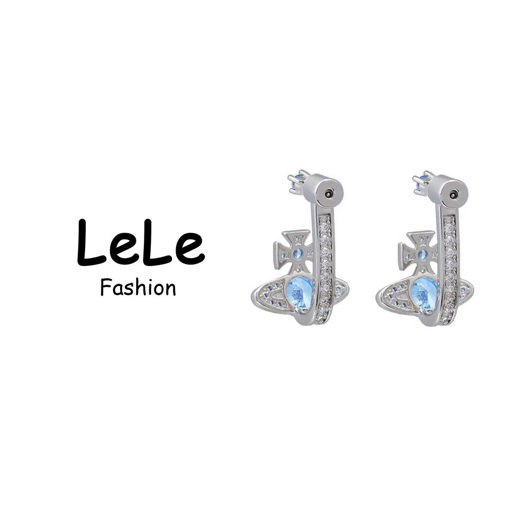铜合金耳饰 LeLe 耳钉 蓝色土星小众时尚设计满钻镶嵌轻奢 8996