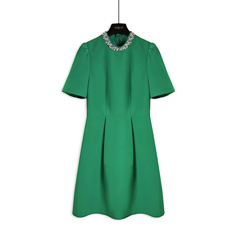 2025春夏绿色闪亮高定带袖连衣裙E021238