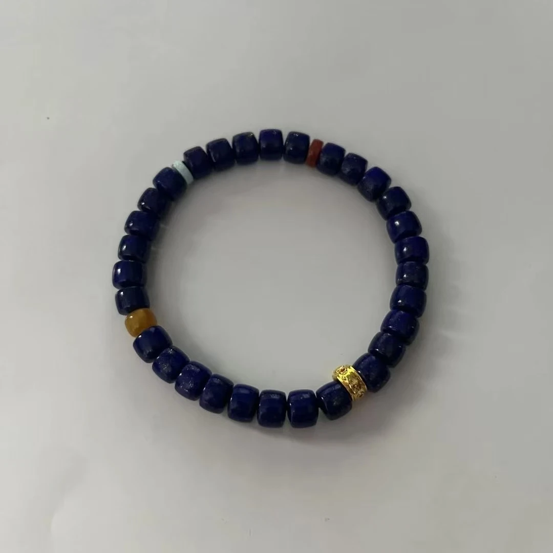 天然青金石直切手串—18k金镶嵌配饰