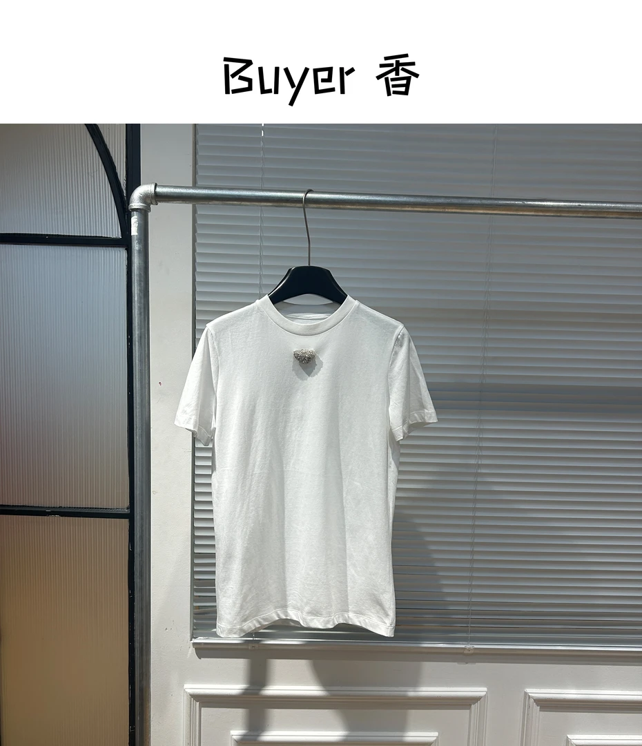 【Buyer 香】251043夏季新款简约纯色镶钻短袖
