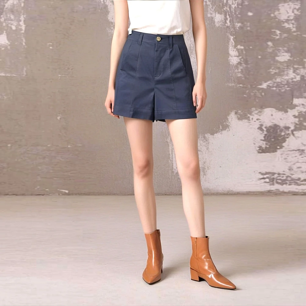 【H专柜C捡漏F-2】EMB女生韩系ins风衣服时尚百搭短裤2025-深蓝正码