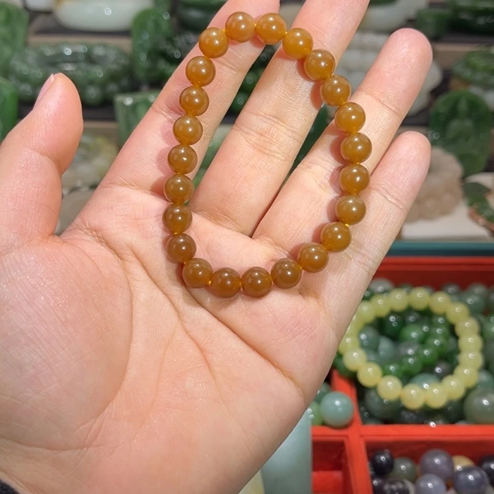 和田玉未镶嵌颈饰卡8老红糖手串
