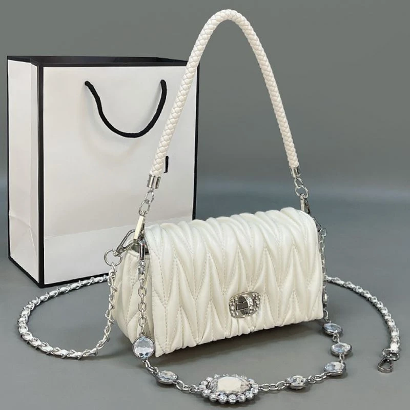 2025新款水钻链条腋下包小众感褶皱云朵包单肩手提斜挎包包女