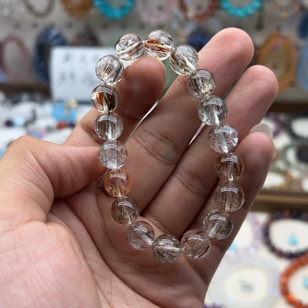 手链水晶未镶嵌11咪透体黑金超