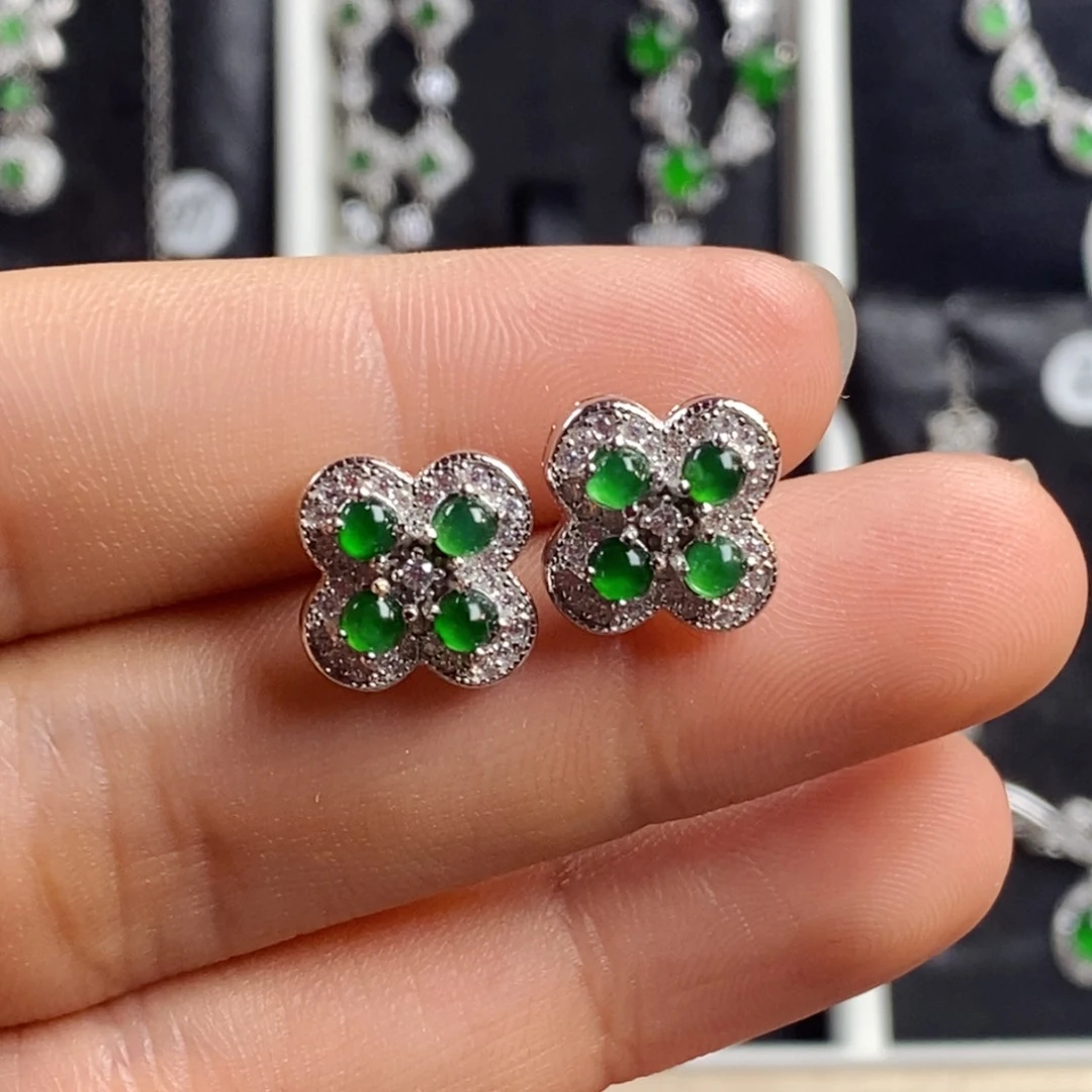 翡翠颈饰银S925镶嵌耳钉翡翠