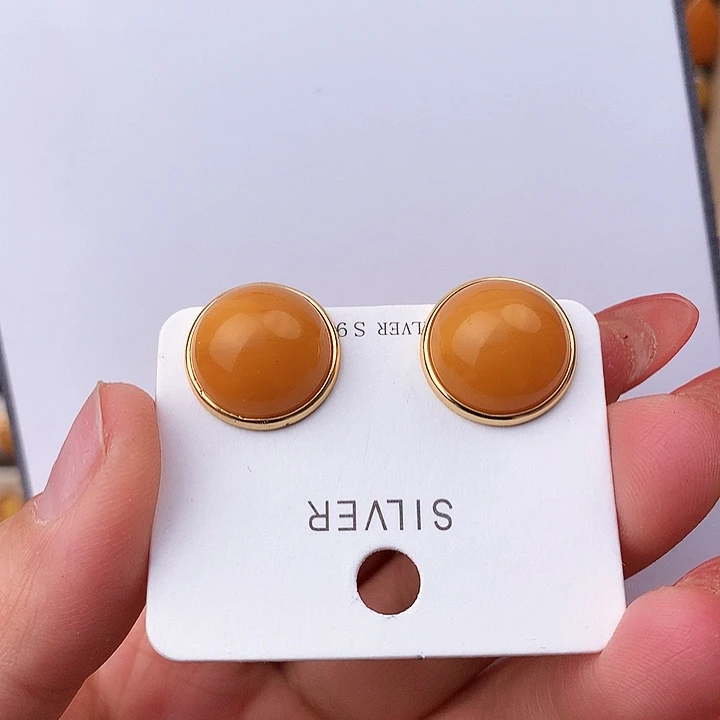 蜜蜡耳饰银S925镶嵌耳饰