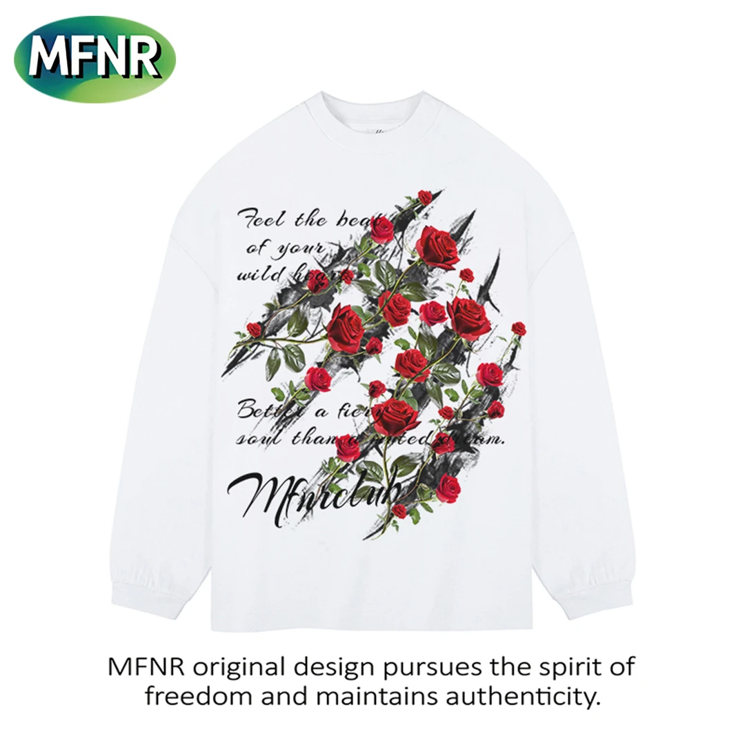 美式复古重磅纯棉印花长袖t恤男秋季圆领宽松百搭休闲打底上衣潮