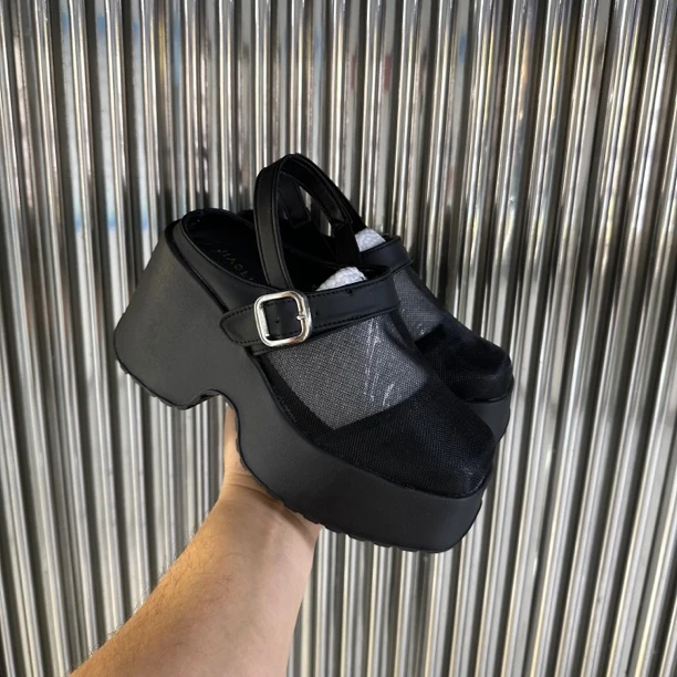 F335-1 厚底包头半拖鞋女夏季款网纱新款一脚蹬凉拖鞋外穿