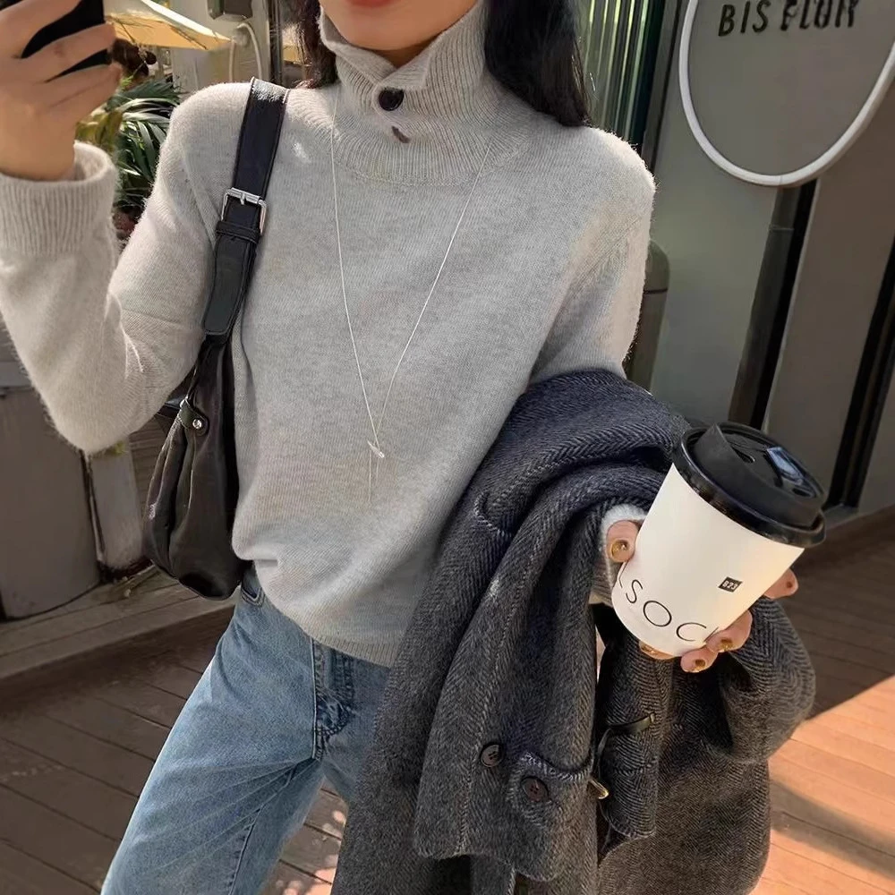 2025秋冬新款休闲纯羊毛衫女高领针织打底宽松毛衣长袖上衣羊毛衫