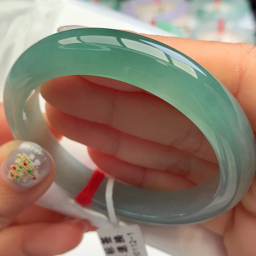 未镶嵌手镯翡翠53-54圈口冰玛-瑙底零毛孔超级显白2号