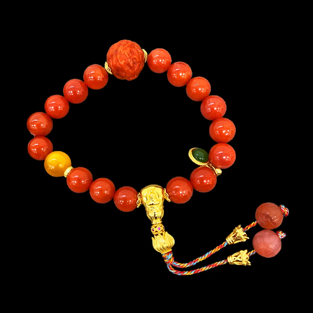 4119-南红+蜜蜡手串孤品