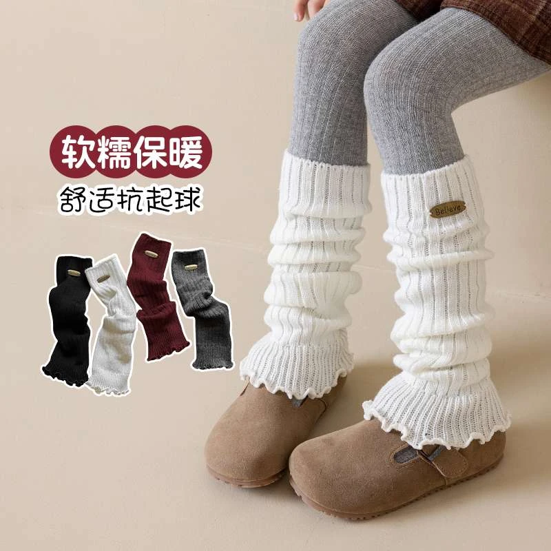 女童袜套秋冬加厚儿童长筒堆堆袜韩系甜美蝴蝶结女宝宝保暖小腿套