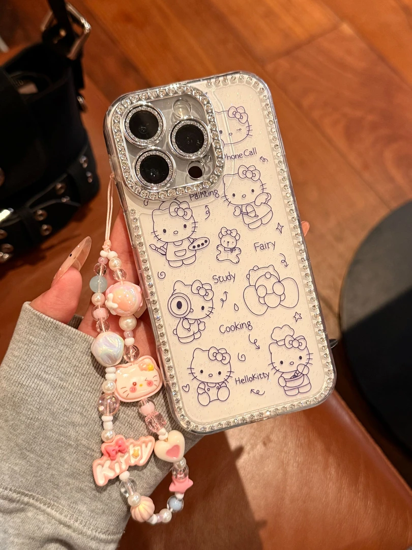 韩系简约线条KT猫适用于苹果15pro手机壳自带ai键16/14防摔保护壳