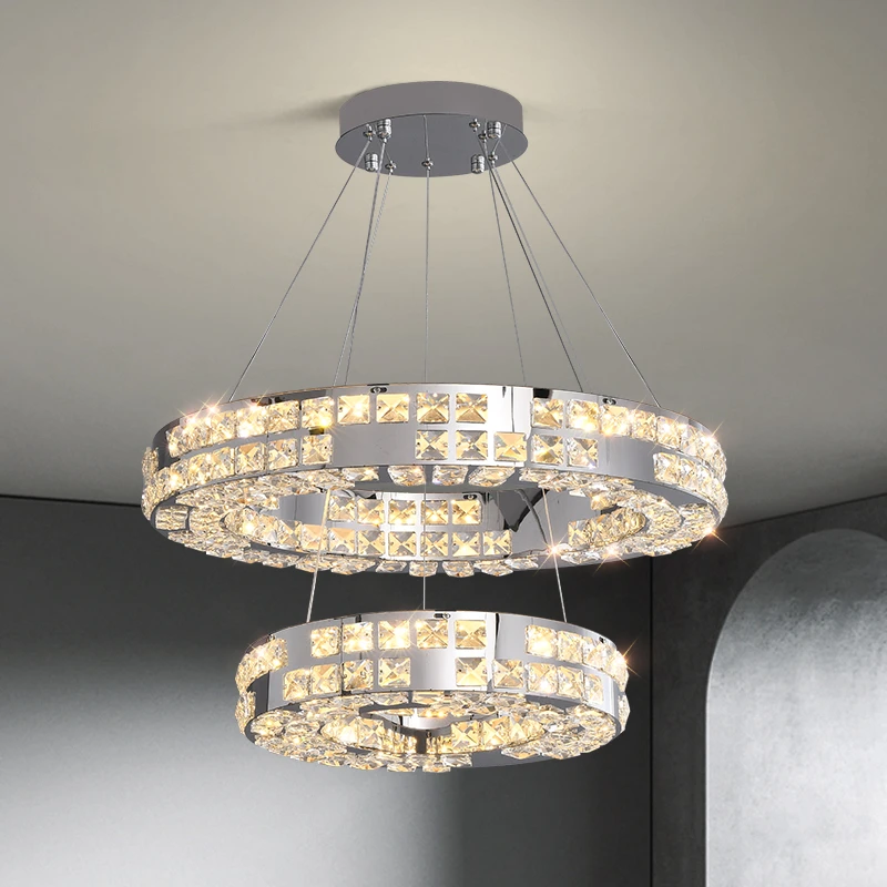 家用轻奢客厅吊灯别墅客厅灯书房电镀美式主卧室圆形餐厅吊灯水晶
