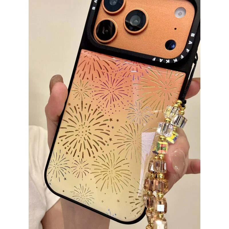 小众ins鎏金渐变烟花适用iphone17promax苹果16pro手机壳15pr新款