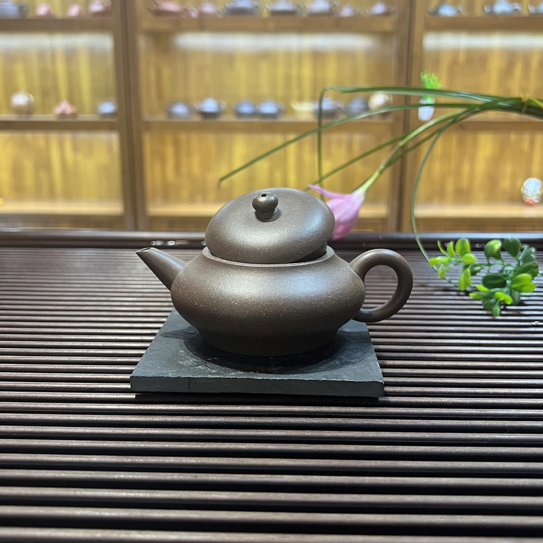 水平紫砂壶，原矿鲨皮青紫泥，容量160cc