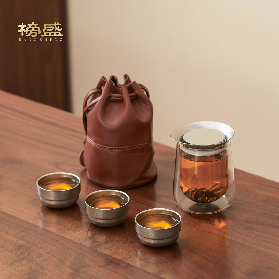 榜盛纯钛旅行茶具套装便携式车载快客杯户外露营泡茶壶一壶三杯
