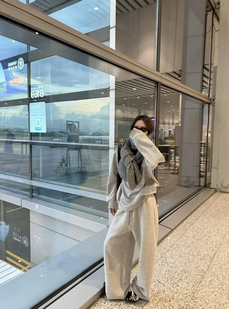 慵懒风休闲套装女秋季新款韩系宽松显瘦运动长袖卫衣阔腿裤两件套